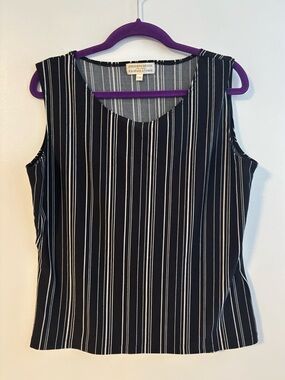 Beechers Brook Sleeveless Black White Vertical Stripe Blouse Top Size Large